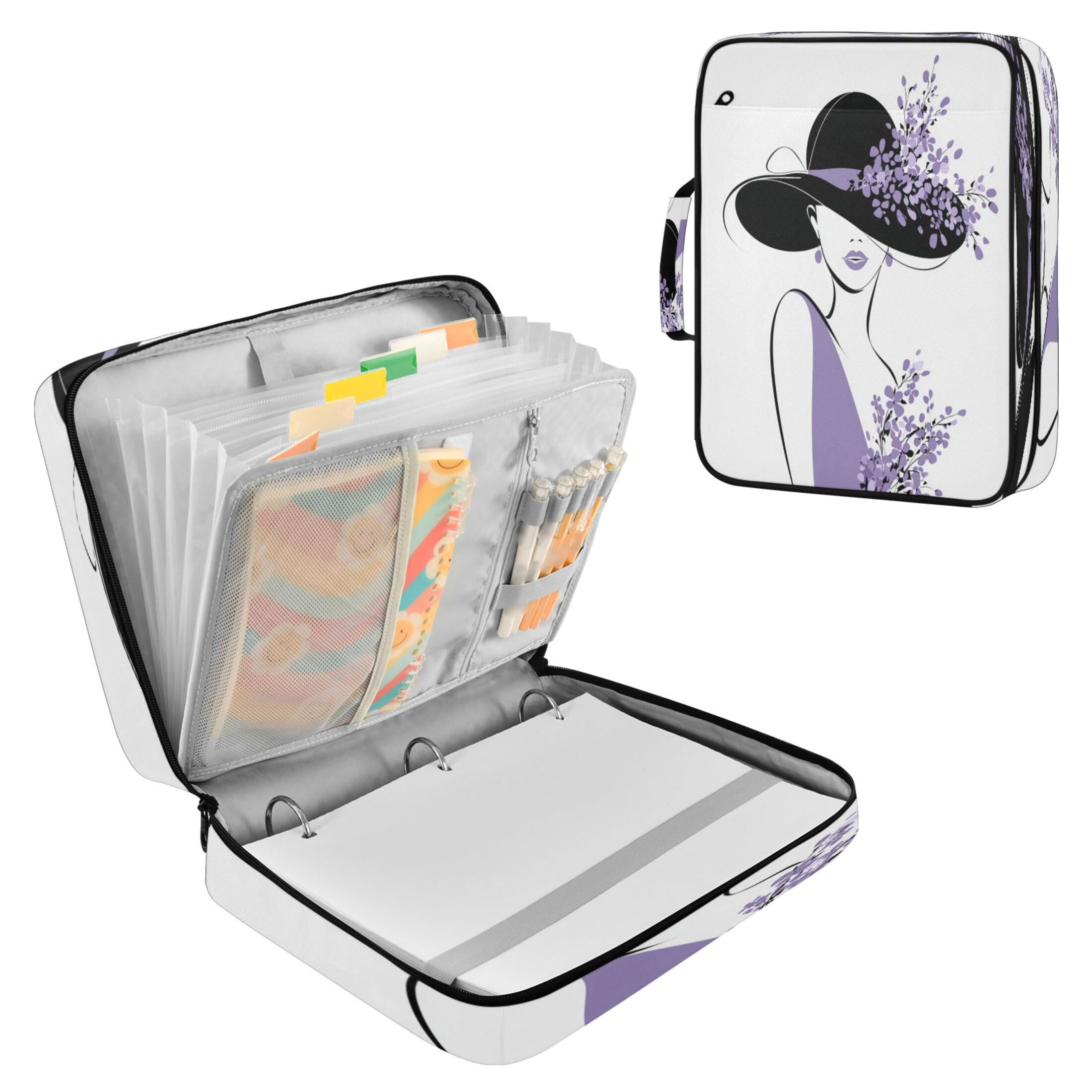 3 Ring Zipper Binder with Accordion File Organizer Waterproof Back to College Binder - 7 Layer Document Organizer for Study Home Office College Travel Supplies Violet Beauty