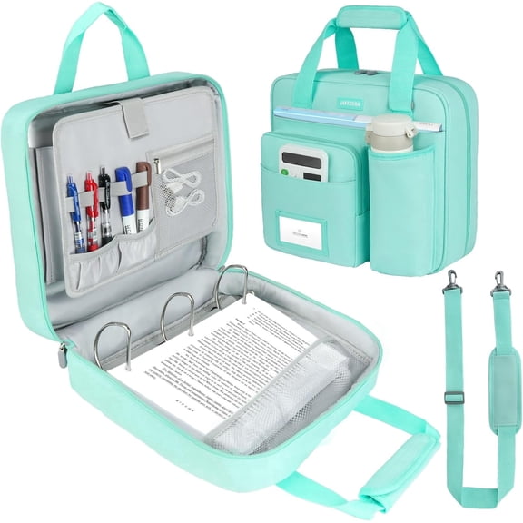 3 Ring Zipper Binder Bag, 3 Inch D-Ring 700 Sheet Capacity, Portable File Organizer with Removable Shoulder Strap & Multiple Pockets for Office Travel,Mint Green