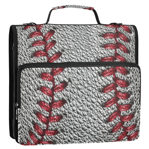 3 Ring Zipper Binder Baseball Leather with Strap 2 inch 500 Sheet Capacity File Folder Storage Organizer