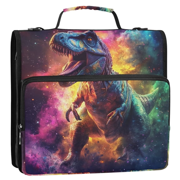3 Ring Zipper Binder Dinosaur Galaxy Artwork with Strap 2 inch 500 Sheet Capacity File Folder Storage Organizer