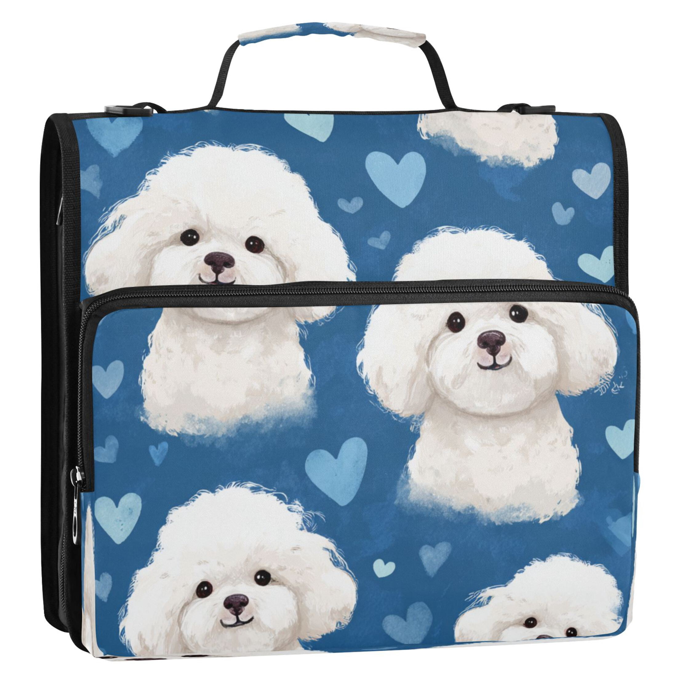 3 Ring Zipper Binder Stationery Organizer for Study Work Home Travel, All-Purpose File Folder Storage Bag for Daily Document Organization Blue Sky Bichon