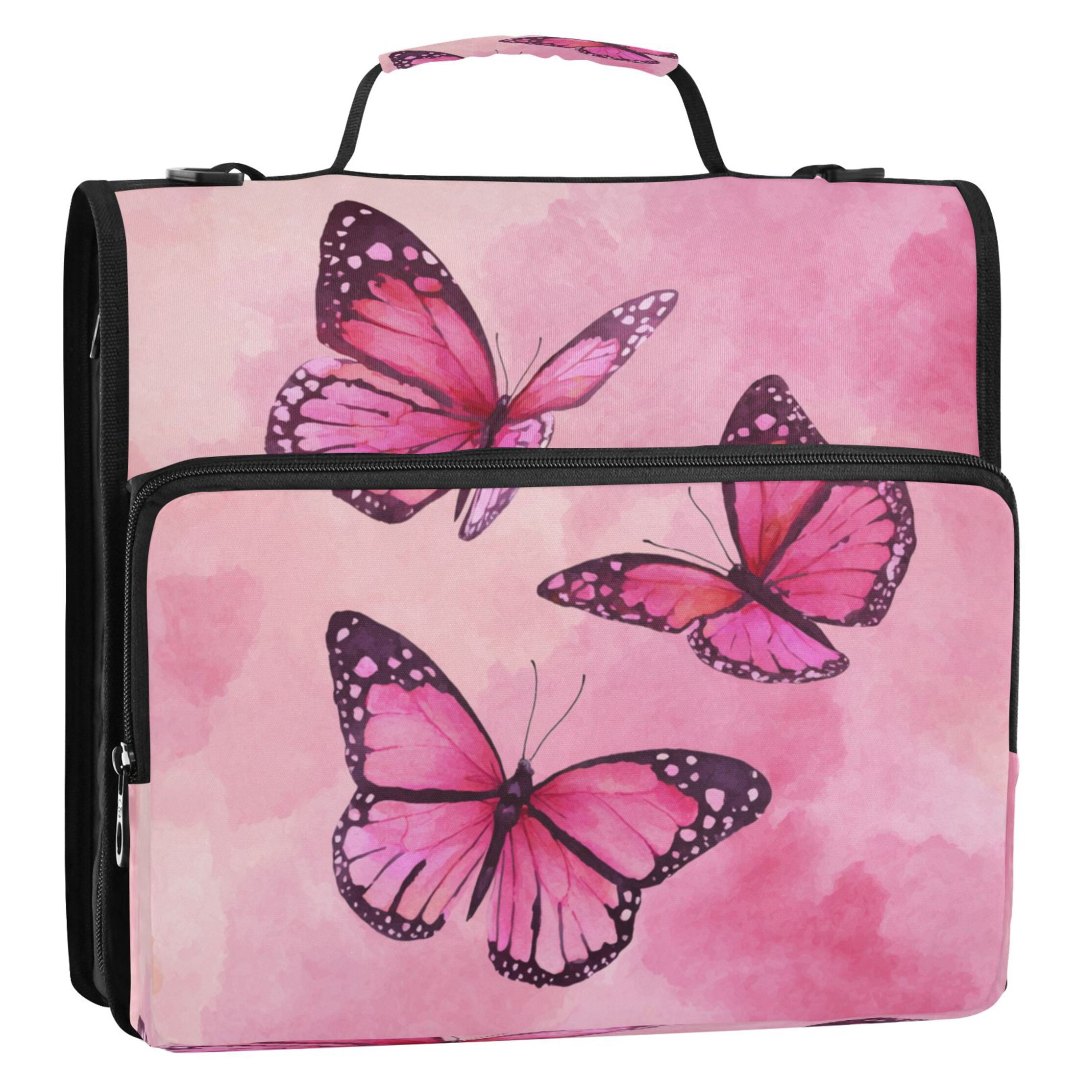 3 Ring Zipper Binder Stationery Organizer for Study Work Home Travel, All-Purpose File Folder Storage Bag for Daily Document Organization Blush Monarch Butterflies