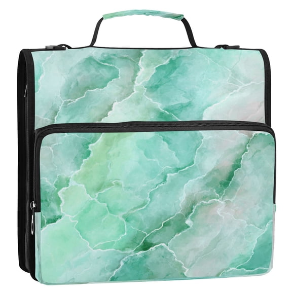 3 Ring Zipper Binder Stationery Organizer for Study Work Home Travel, All-Purpose File Folder Storage Bag for Daily Document Organization Calm Mint Marble Pattern
