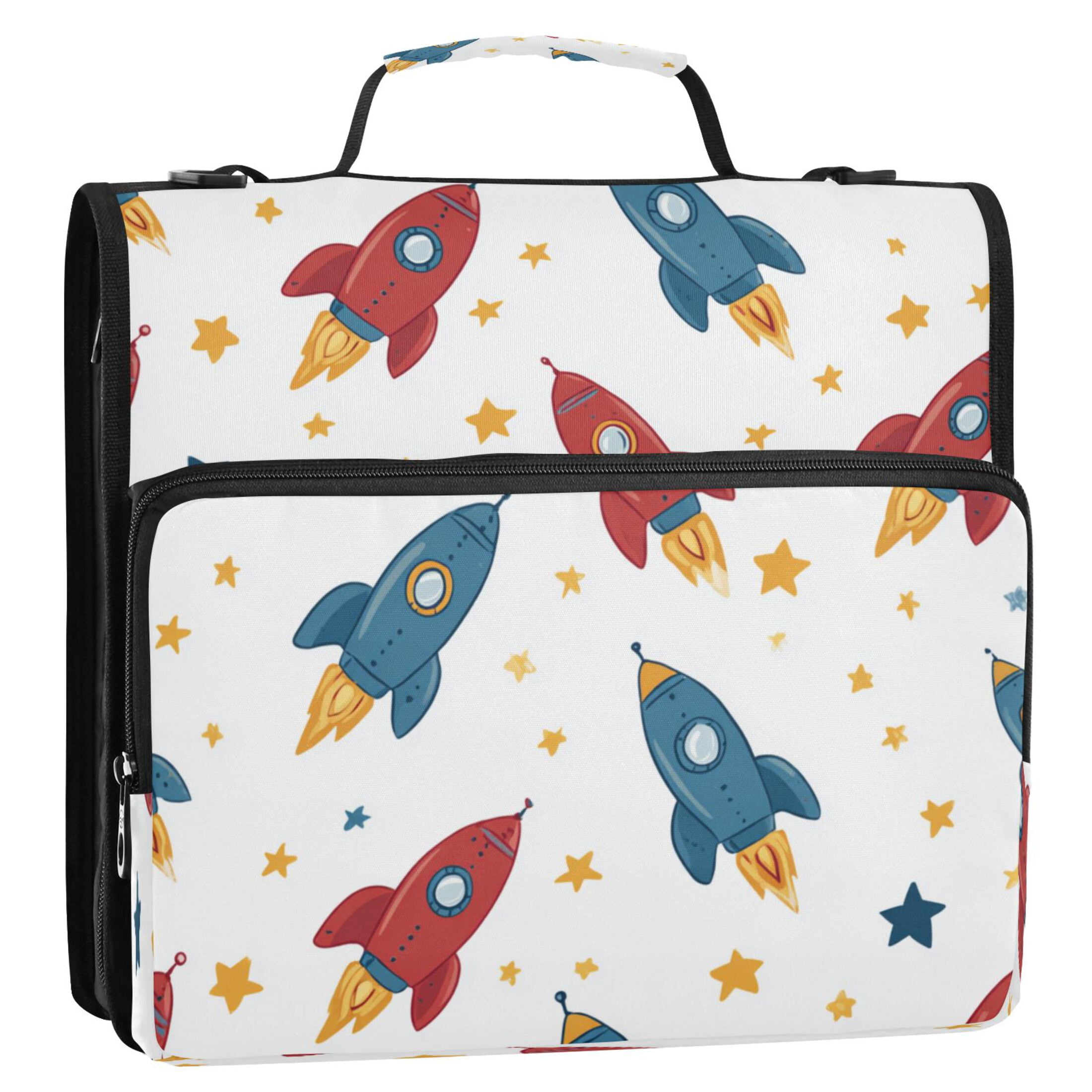3 Ring Zipper Binder Stationery Organizer for Study Work Home Travel, All-Purpose File Folder Storage Bag for Daily Document Organization Cosmic Adventure Collage