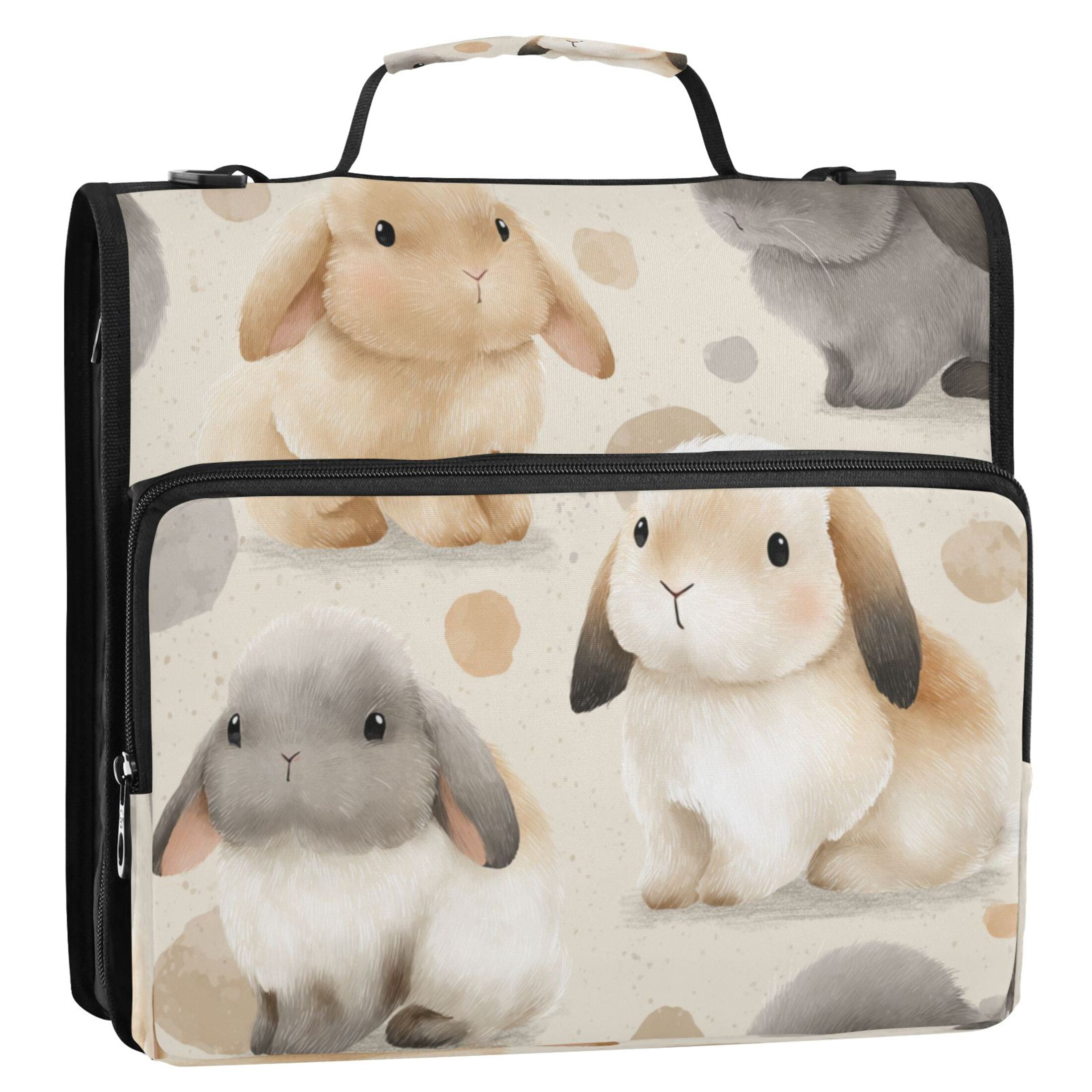 3 Ring Zipper Binder Stationery Organizer for Study Work Home Travel, All-Purpose File Folder Storage Bag for Daily Document Organization Creamy Lop Bunnies