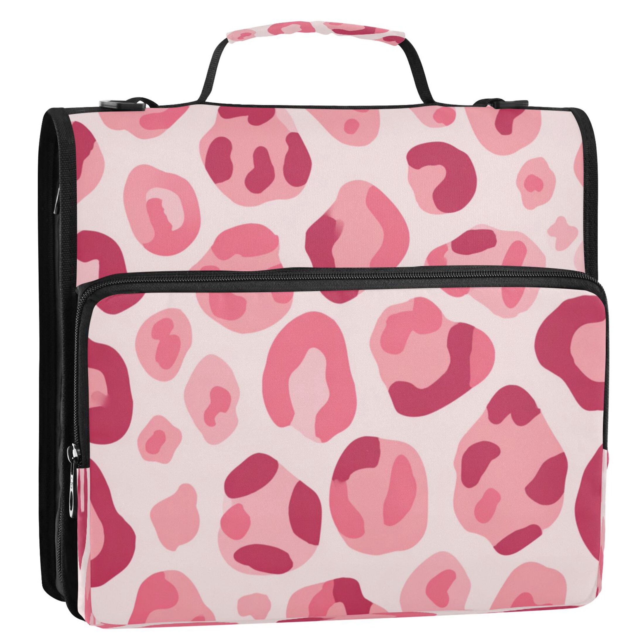 3 Ring Zipper Binder Stationery Organizer for Study Work Home Travel, All-Purpose File Folder Storage Bag for Daily Document Organization Dusty Pink Cheetah Print Pattern