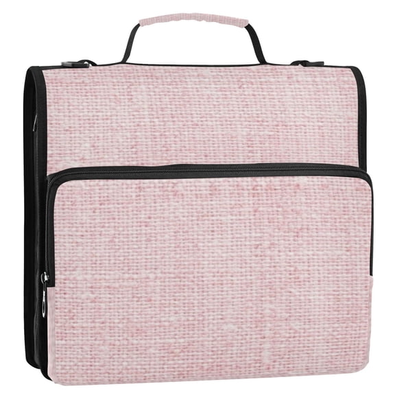 3 Ring Zipper Binder Stationery Organizer for Study Work Home Travel, All-Purpose File Folder Storage Bag for Daily Document Organization Dusty Pink Linen Weave Texture