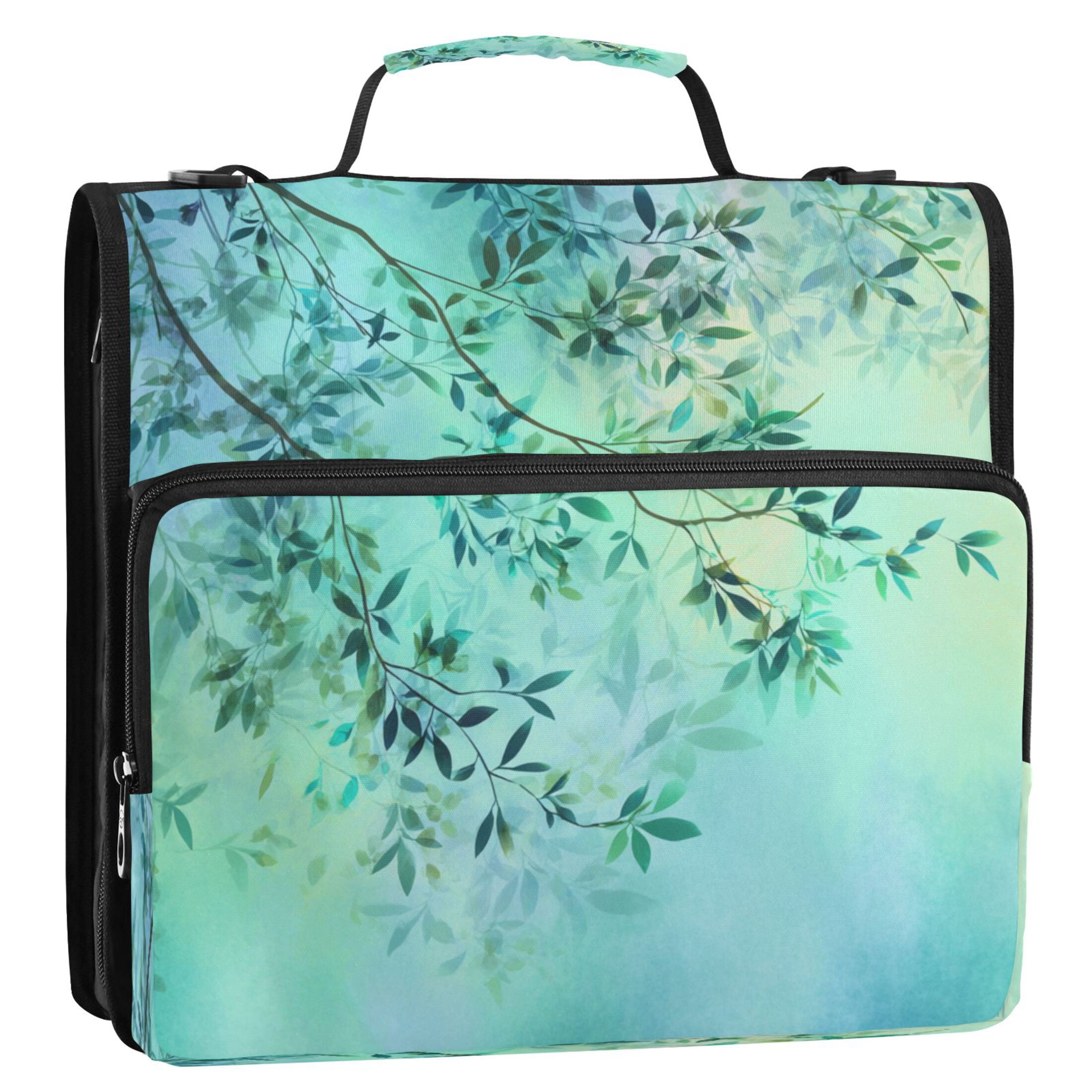 3 Ring Zipper Binder Stationery Organizer for Study Work Home Travel, All-Purpose File Folder Storage Bag for Daily Document Organization Fresh Teal Foliage