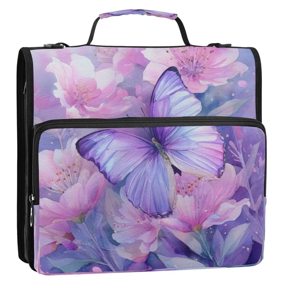 3 Ring Zipper Binder Stationery Organizer for Study Work Home Travel, All-Purpose File Folder Storage Bag for Daily Document Organization Gothic Petal Butterfly