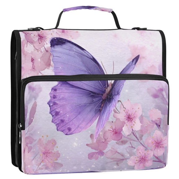 3 Ring Zipper Binder Stationery Organizer for Study Work Home Travel, All-Purpose File Folder Storage Bag for Daily Document Organization Gothic Sakura Butterfly