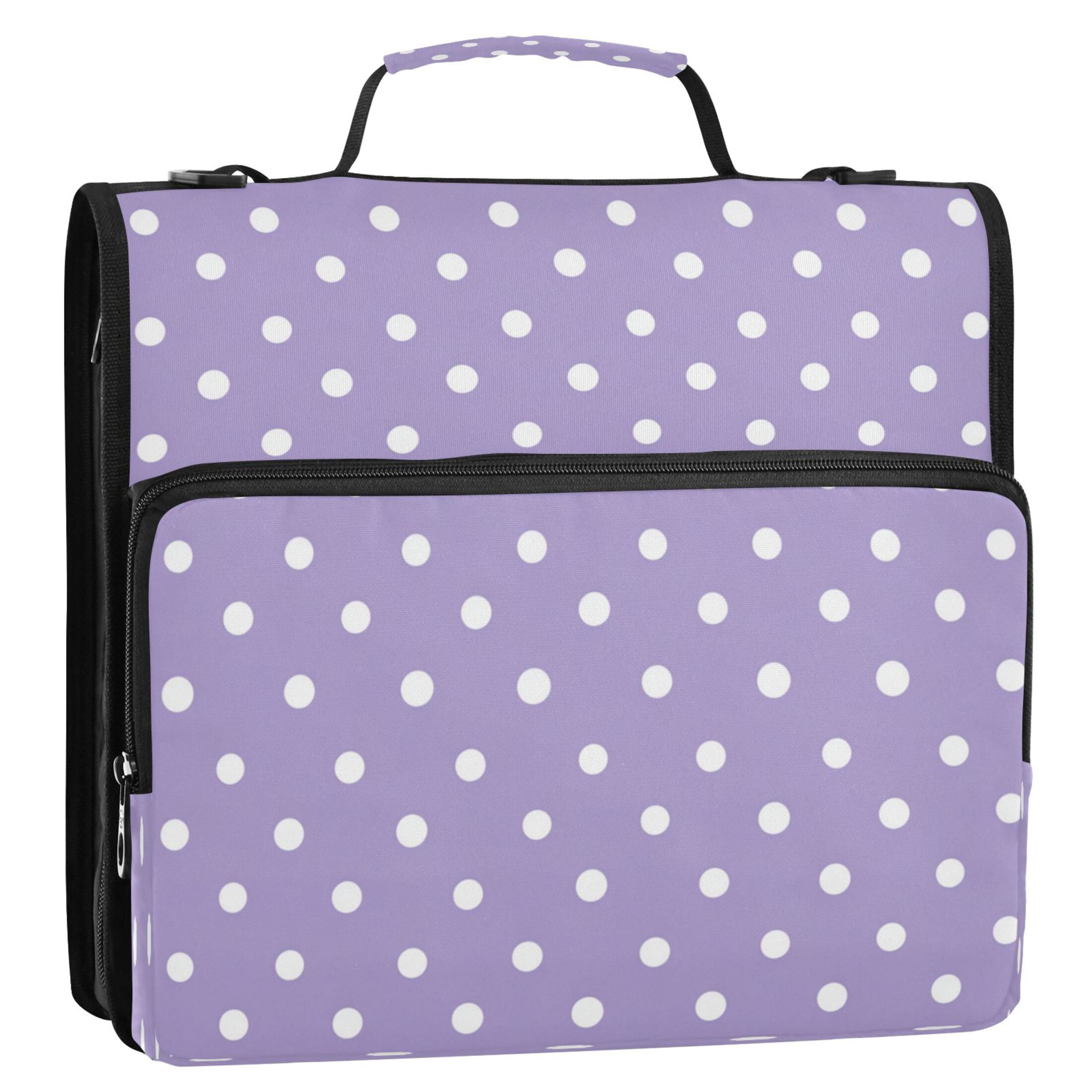 3 Ring Zipper Binder Stationery Organizer for Study Work Home Travel, All-Purpose File Folder Storage Bag for Daily Document Organization Lavender White Mini Polka Dot