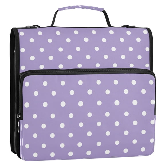 3 Ring Zipper Binder Stationery Organizer for Study Work Home Travel, All-Purpose File Folder Storage Bag for Daily Document Organization Lavender White Mini Polka Dot