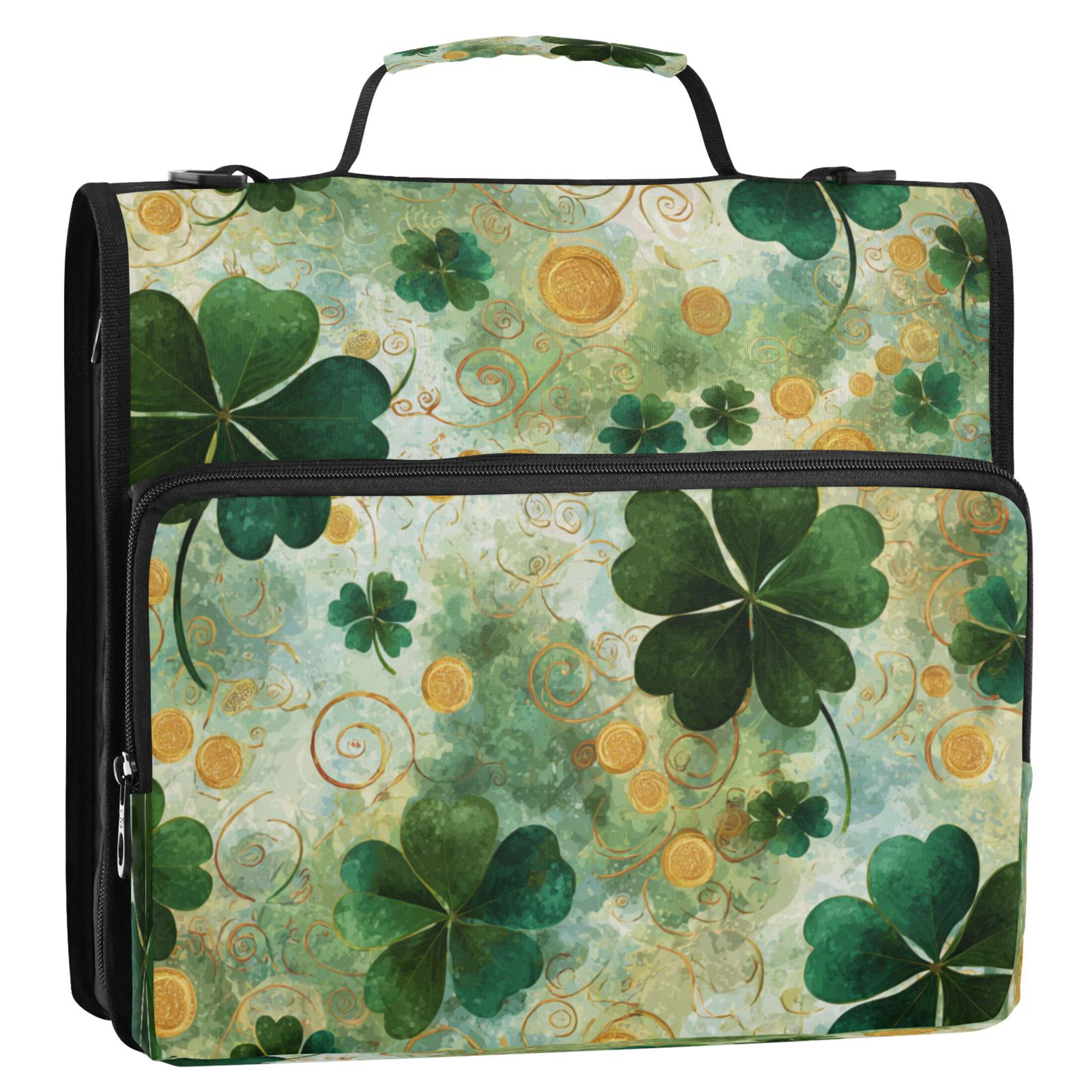3 Ring Zipper Binder Stationery Organizer for Study Work Home Travel, All-Purpose File Folder Storage Bag for Daily Document Organization Lucky Clover Coin Pattern