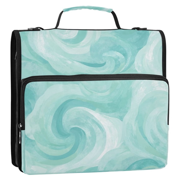3 Ring Zipper Binder Stationery Organizer for Study Work Home Travel, All-Purpose File Folder Storage Bag for Daily Document Organization Mint Swirl Watercolor Print