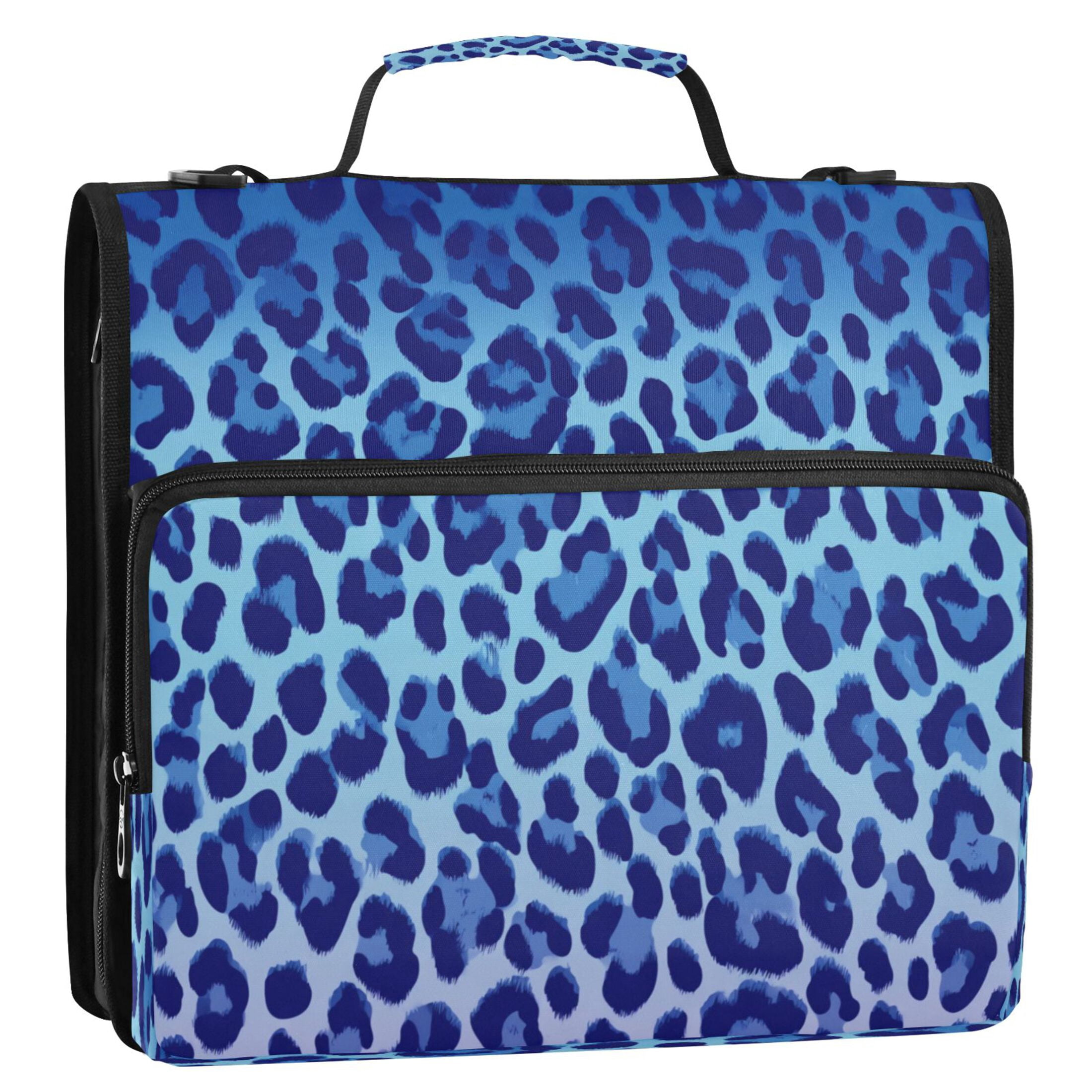 3 Ring Zipper Binder Stationery Organizer for Study Work Home Travel, All-Purpose File Folder Storage Bag for Daily Document Organization Ocean Blue Cheetah Print Pattern