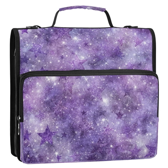 3 Ring Zipper Binder Stationery Organizer for Study Work Home Travel, All-Purpose File Folder Storage Bag for Daily Document Organization Purple Cosmic Galaxy Pattern