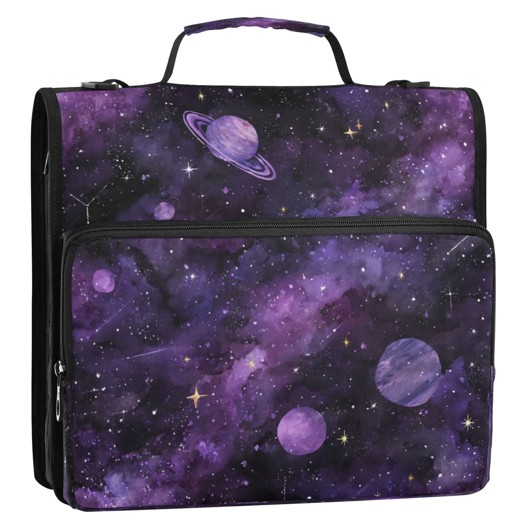 3 Ring Zipper Binder Stationery Organizer for Study Work Home Travel, All-Purpose File Folder Storage Bag for Daily Document Organization Purple Galaxy Cosmic Whispers