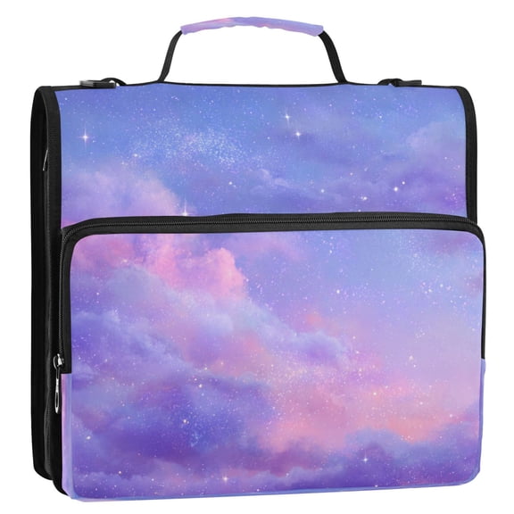 3 Ring Zipper Binder Stationery Organizer for Study Work Home Travel, All-Purpose File Folder Storage Bag for Daily Document Organization Purple Pink Twilight Galaxy