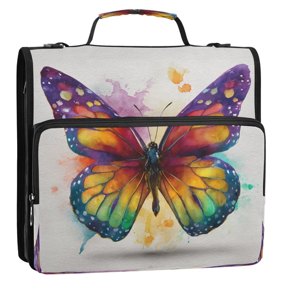 3 Ring Zipper Binder Stationery Organizer for Study Work Home Travel, All-Purpose File Folder Storage Bag for Daily Document Organization Rainbow Spectrum Butterfly