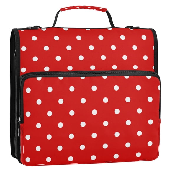 3 Ring Zipper Binder Stationery Organizer for Study Work Home Travel, All-Purpose File Folder Storage Bag for Daily Document Organization Red White Mini Polka Dot