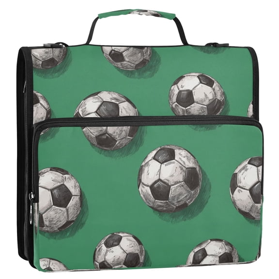 3 Ring Zipper Binder Stationery Organizer for Study Work Home Travel, All-Purpose File Folder Storage Bag for Daily Document Organization Retro Football Pitch Print