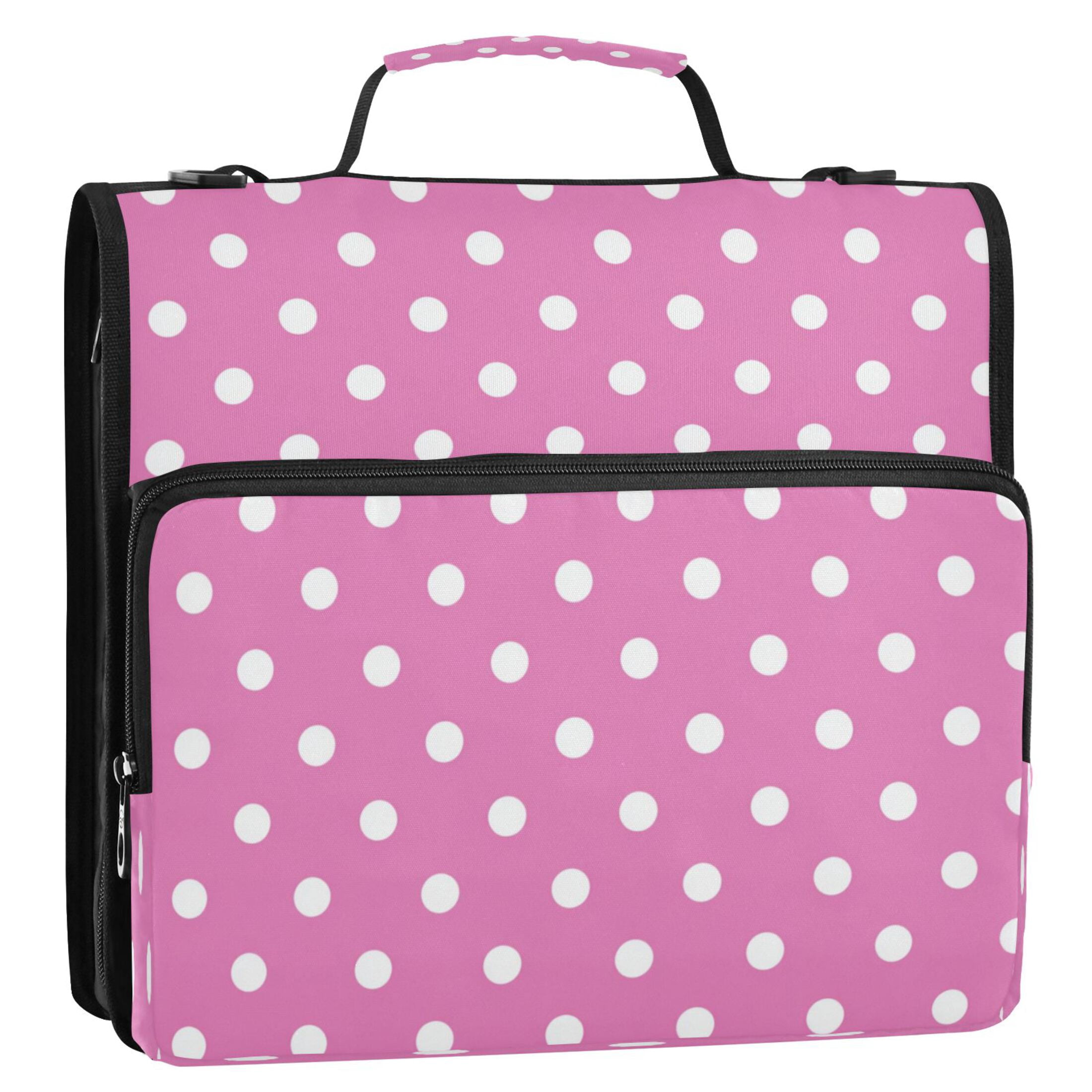 3 Ring Zipper Binder Stationery Organizer for Study Work Home Travel, All-Purpose File Folder Storage Bag for Daily Document Organization Soft Pink Polka Dot