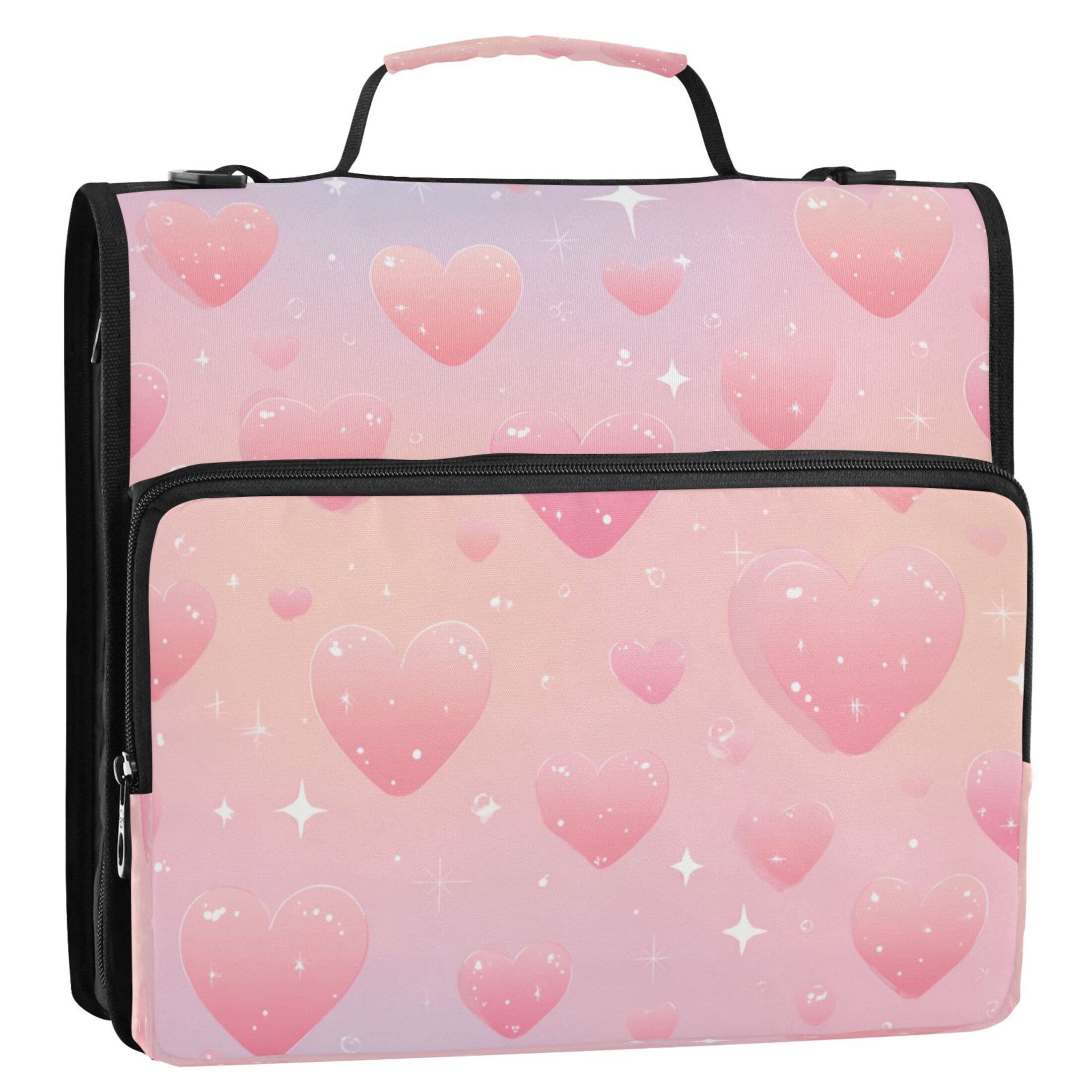 3 Ring Zipper Binder Stationery Organizer for Study Work Home Travel, All-Purpose File Folder Storage Bag for Daily Document Organization Soft Pink Sparkle Tapestry