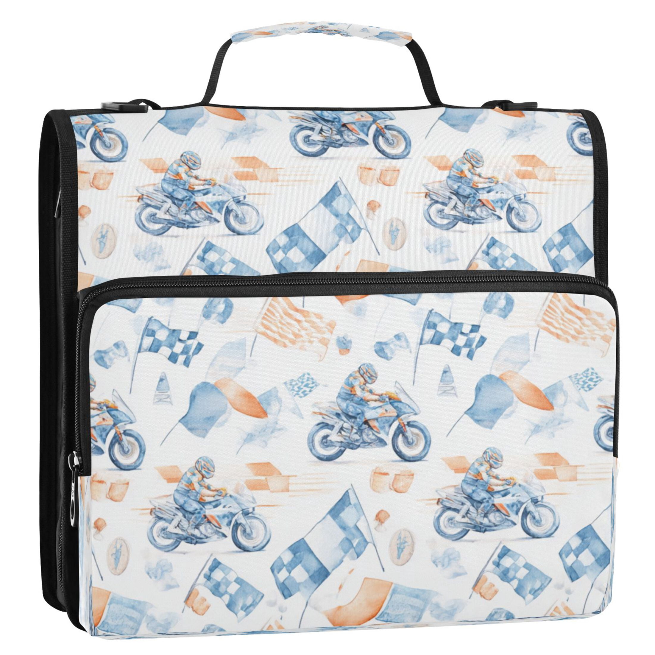 3 Ring Zipper Binder Stationery Organizer for Study Work Home Travel, All-Purpose File Folder Storage Bag for Daily Document Organization Speeding Motorcycle Collage