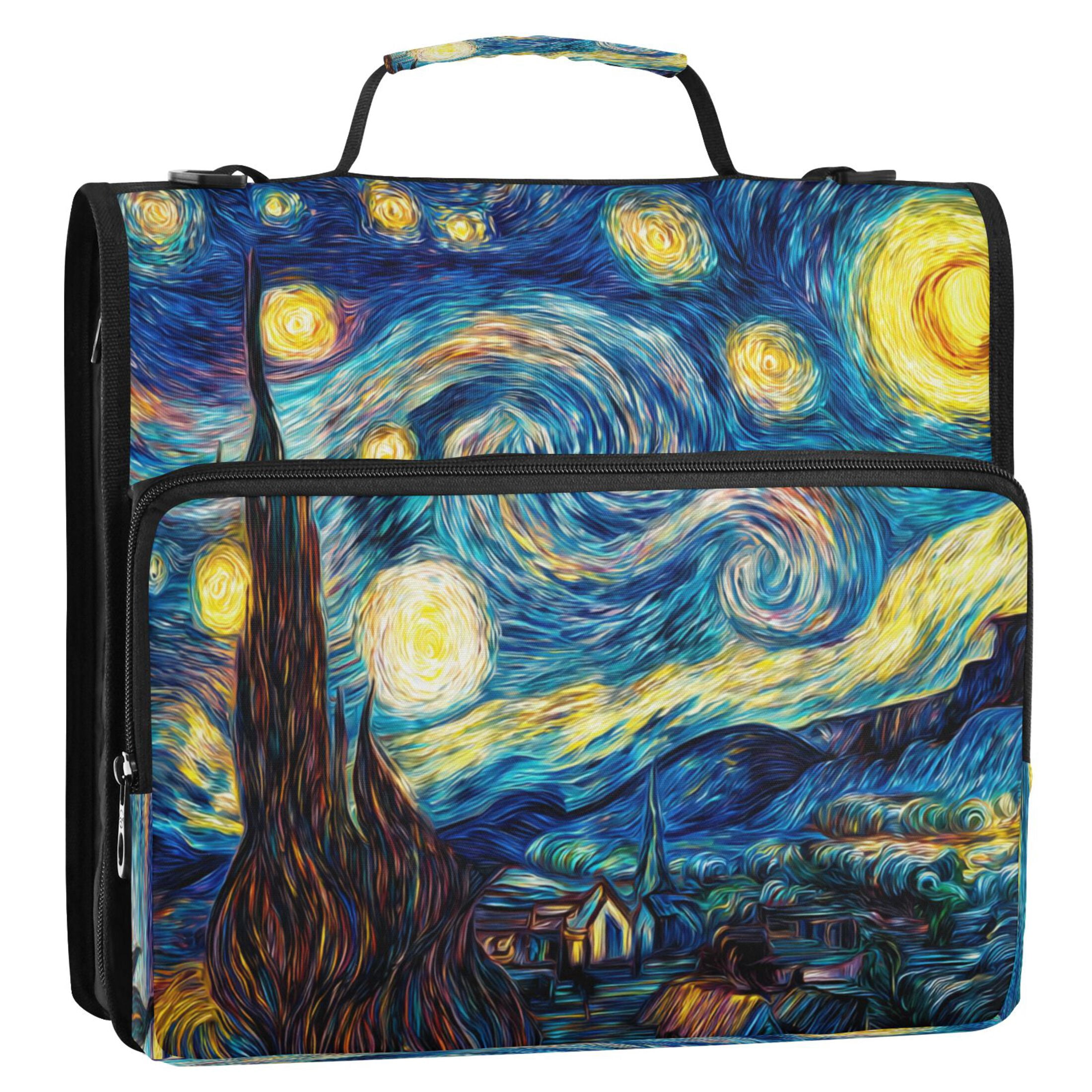 3 Ring Zipper Binder Stationery Organizer for Study Work Home Travel, All-Purpose File Folder Storage Bag for Daily Document Organization Swirling Sky over The Village