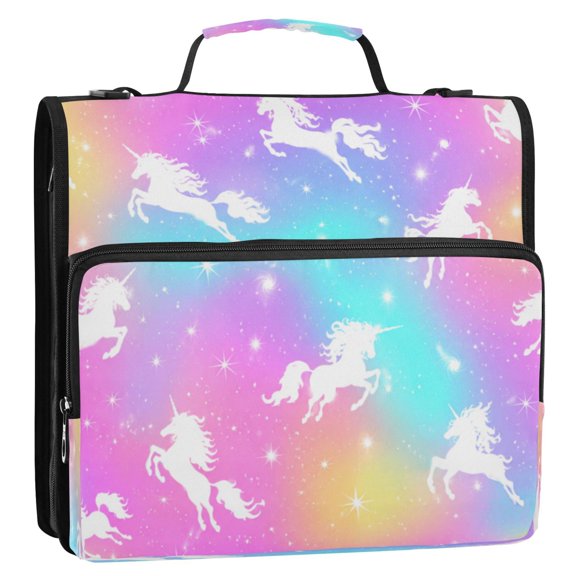3 Ring Zipper Binder Stationery Organizer for Study Work Home Travel, All-Purpose File Folder Storage Bag for Daily Document Organization Unicorn Galaxy Pattern
