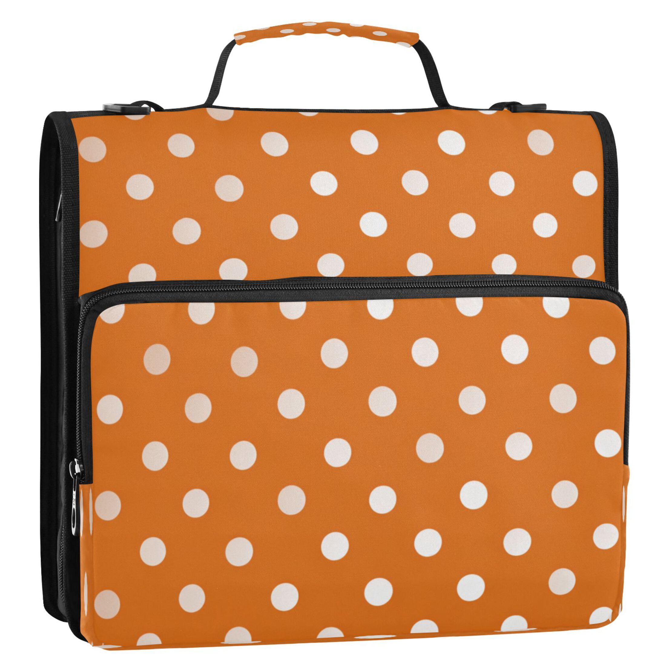 3 Ring Zipper Binder Stationery Organizer for Study Work Home Travel, All-Purpose File Folder Storage Bag for Daily Document Organization Warm Orange Cream Dots