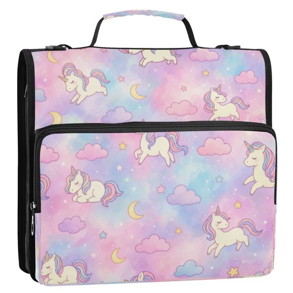 3 Ring Zipper Binder Stationery Organizer for Study Work Home Travel, All-Purpose File Folder Storage Bag for Daily Document Organization Youthful Unicorn Fantasy Sky