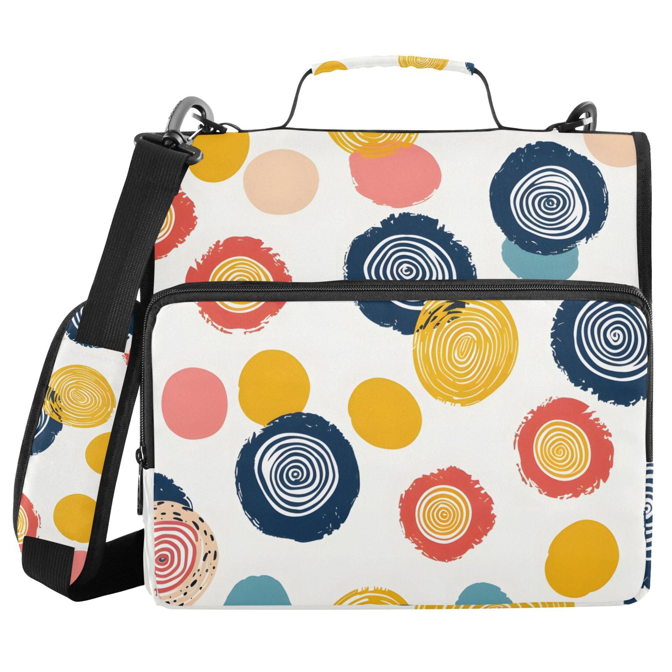 3 Ring Zipper Binder with Shoulder Strap Waterproof Trapper Keeper 2 Inch D-Ring 500 Sheets Capacity Abstract Circle and Dots