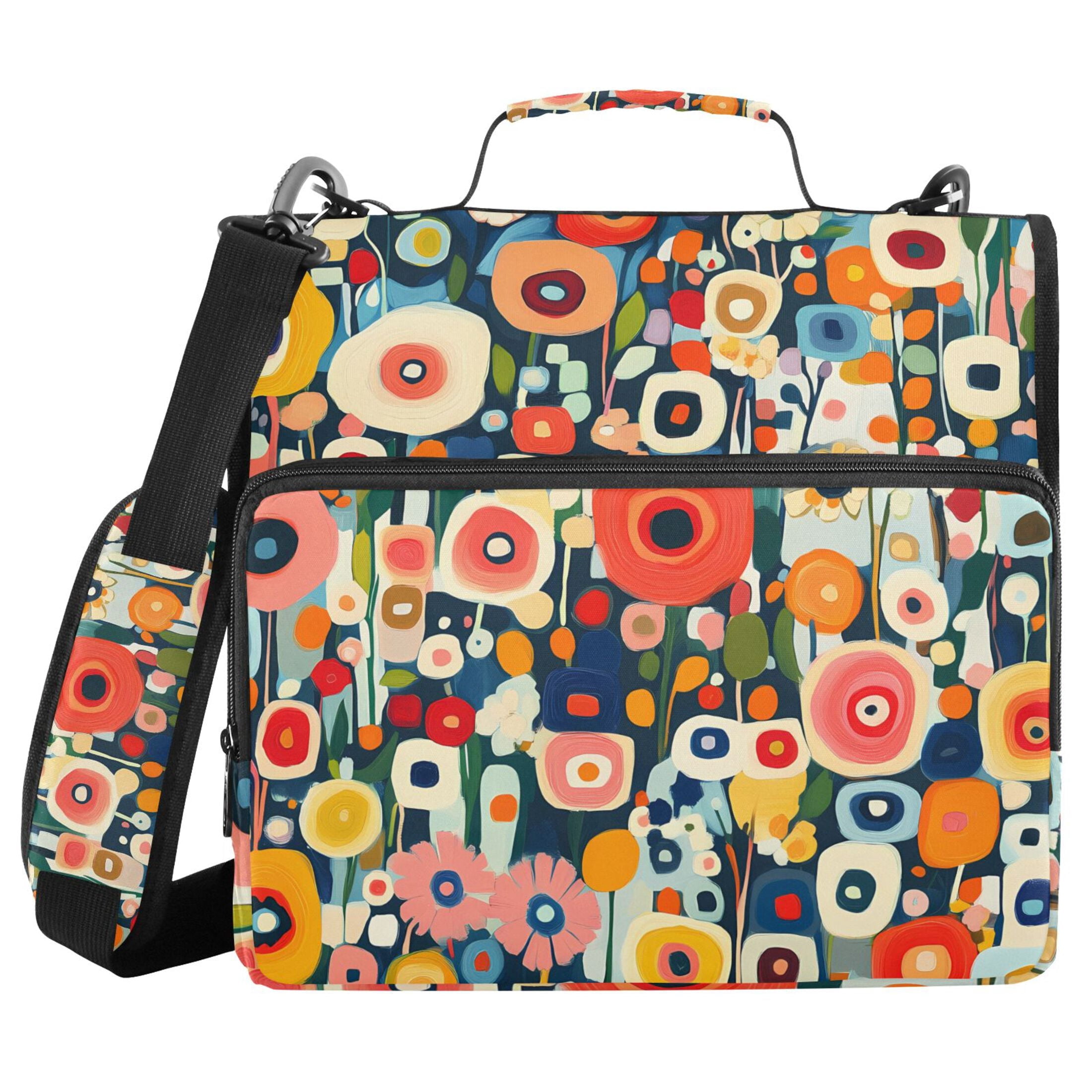 3 Ring Zipper Binder with Shoulder Strap Waterproof Trapper Keeper 2 Inch D-Ring 500 Sheets Capacity Abstract Colorful Small Flowers