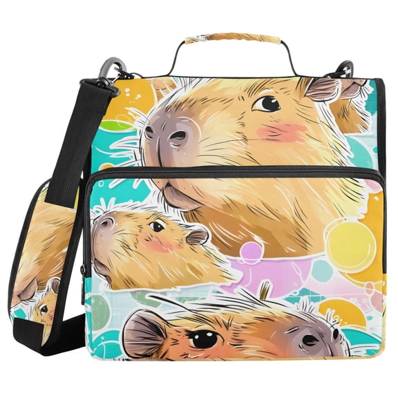3 Ring Zipper Binder with Shoulder Strap Waterproof Trapper Keeper 2 Inch D-Ring 500 Sheets Capacity Adorable Capybara Poster