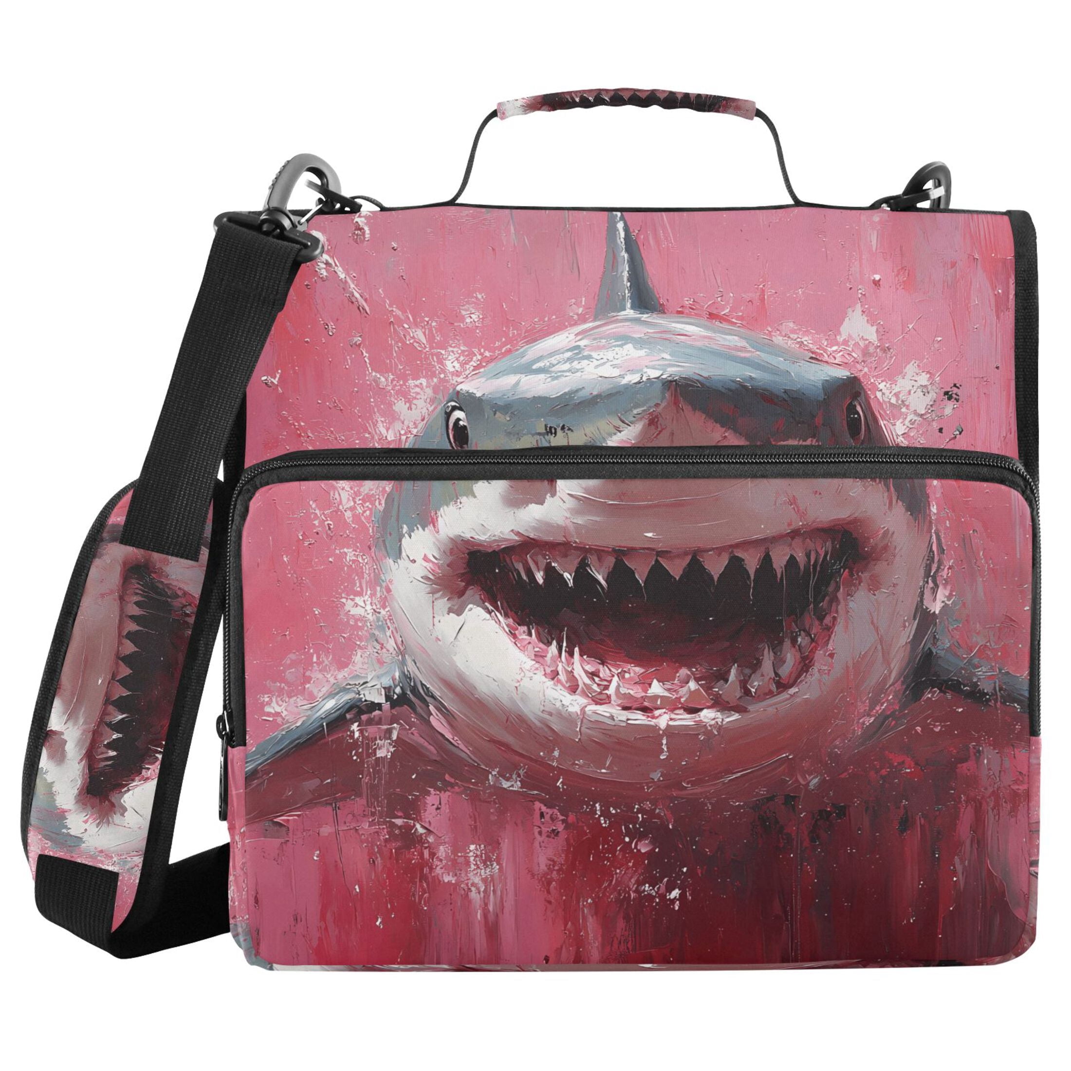 3 Ring Zipper Binder with Shoulder Strap Waterproof Trapper Keeper 2 Inch D-Ring 500 Sheets Capacity Aggressive Shark