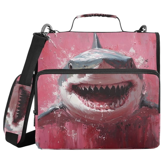 3 Ring Zipper Binder with Shoulder Strap Waterproof Trapper Keeper 2 Inch D-Ring 500 Sheets Capacity Aggressive Shark