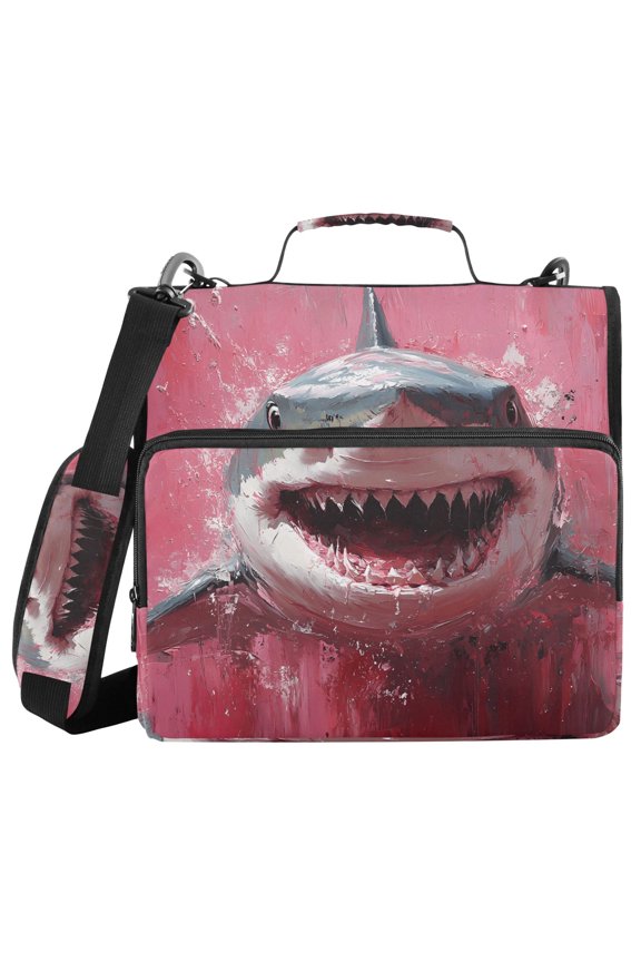 3 Ring Zipper Binder with Shoulder Strap Waterproof Trapper Keeper 2 Inch D-Ring 500 Sheets Capacity Aggressive Shark
