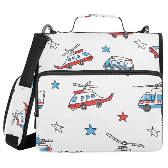 3 Ring Zipper Binder with Shoulder Strap Waterproof Trapper Keeper 1.5 Inch D-Ring 500 Sheets Capacity Airplane Star