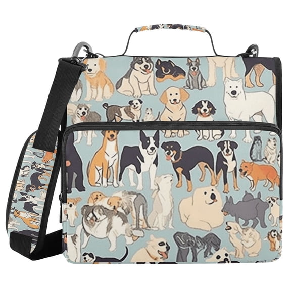 3 Ring Zipper Binder with Shoulder Strap Waterproof Trapper Keeper 2 Inch D-Ring 500 Sheets Capacity All Kinds Of Dogs