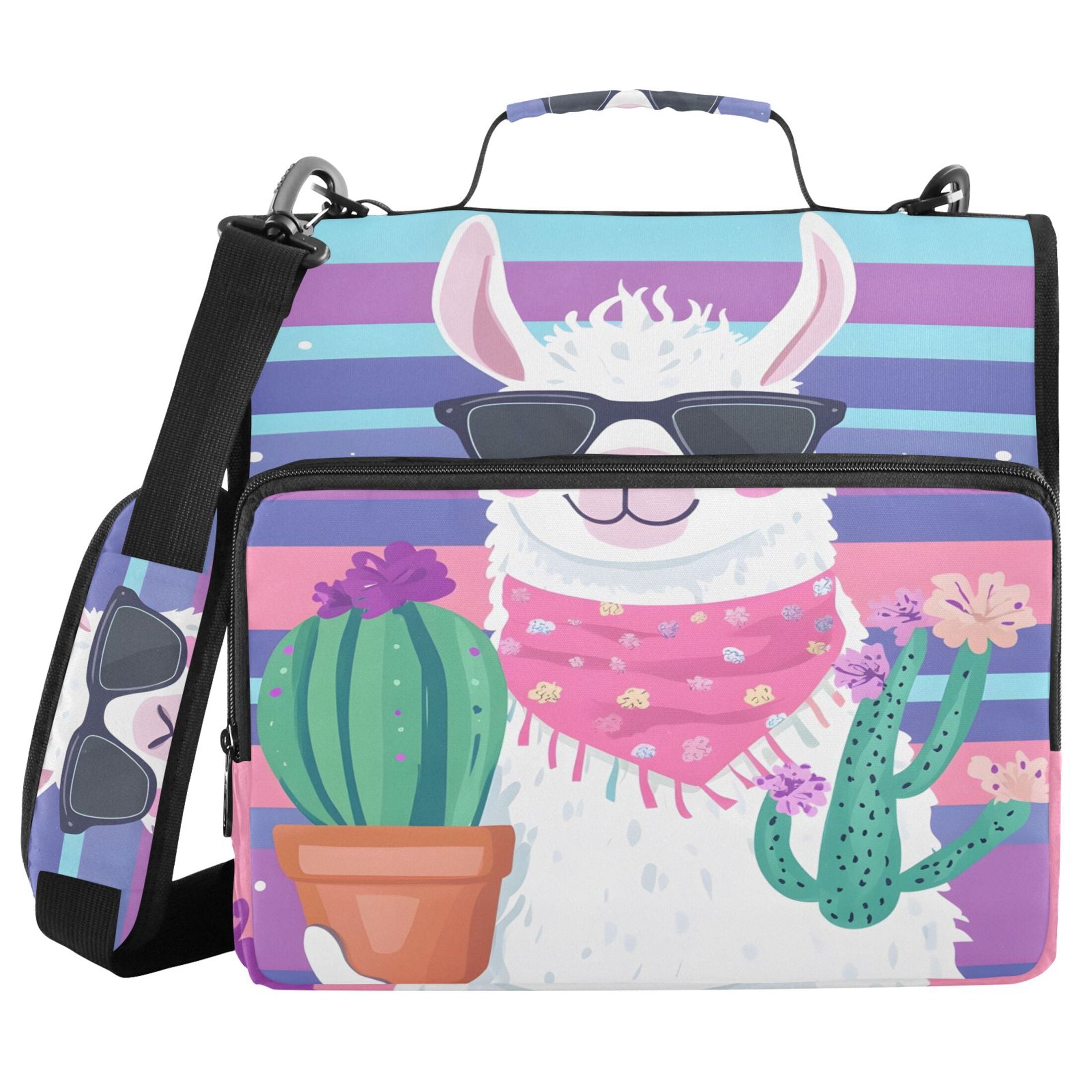 3 Ring Zipper Binder with Shoulder Strap Waterproof Trapper Keeper 2 Inch D-Ring 500 Sheets Capacity Alpaca Holding Cactus