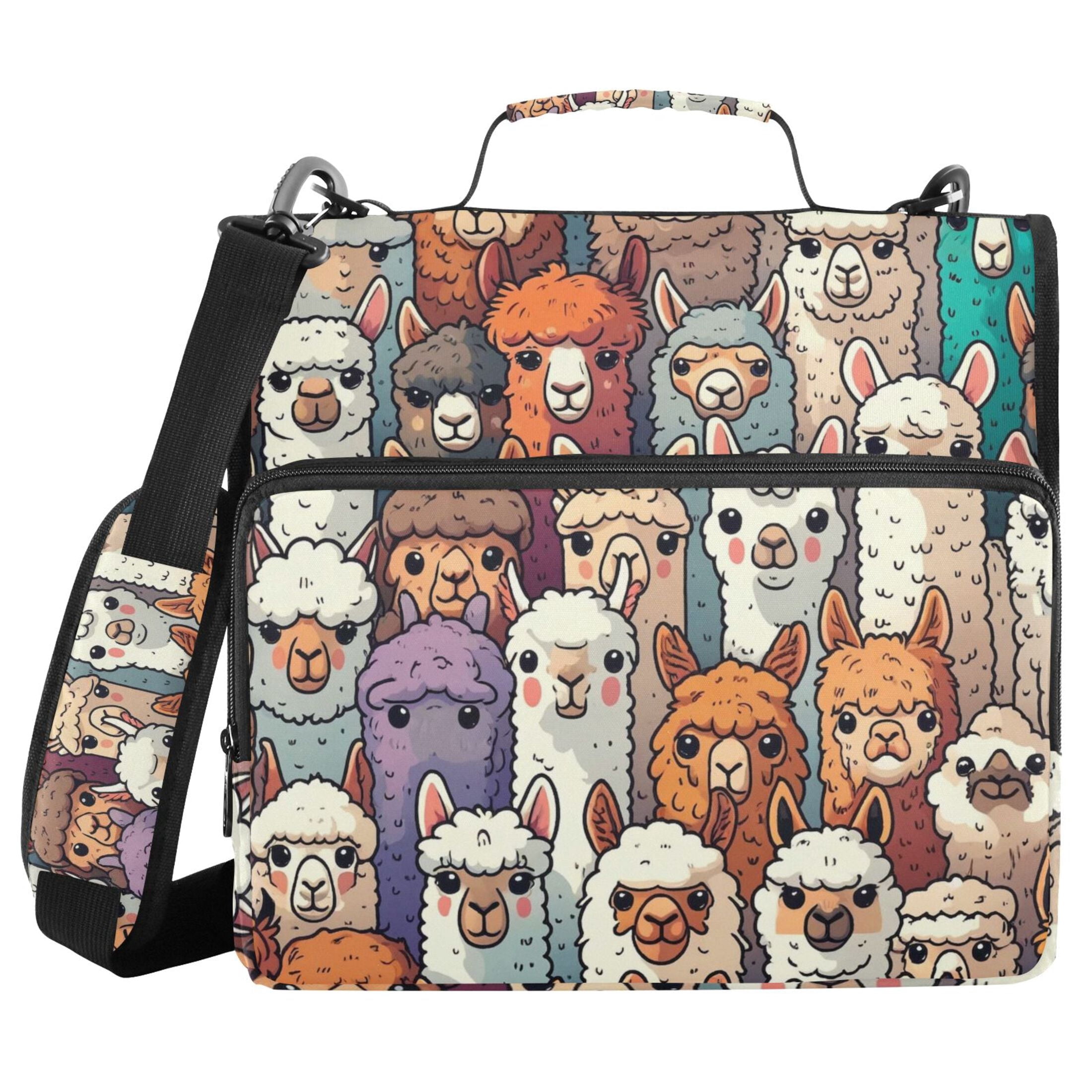 3 Ring Zipper Binder with Shoulder Strap Waterproof Trapper Keeper 2 Inch D-Ring 500 Sheets Capacity Alpaca Llama Animal Faces