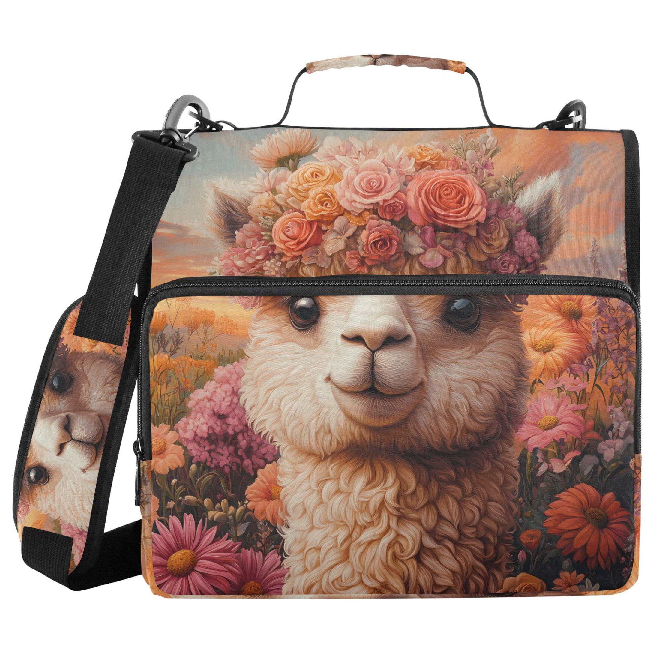 3 Ring Zipper Binder with Shoulder Strap Waterproof Trapper Keeper 2 Inch D-Ring 500 Sheets Capacity Alpaca in Flowers Sea