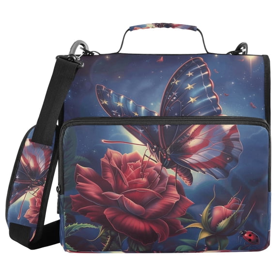 3 Ring Zipper Binder with Shoulder Strap Waterproof Trapper Keeper 2 Inch D-Ring 500 Sheets Capacity American Flag Colored Butterfly with Flower