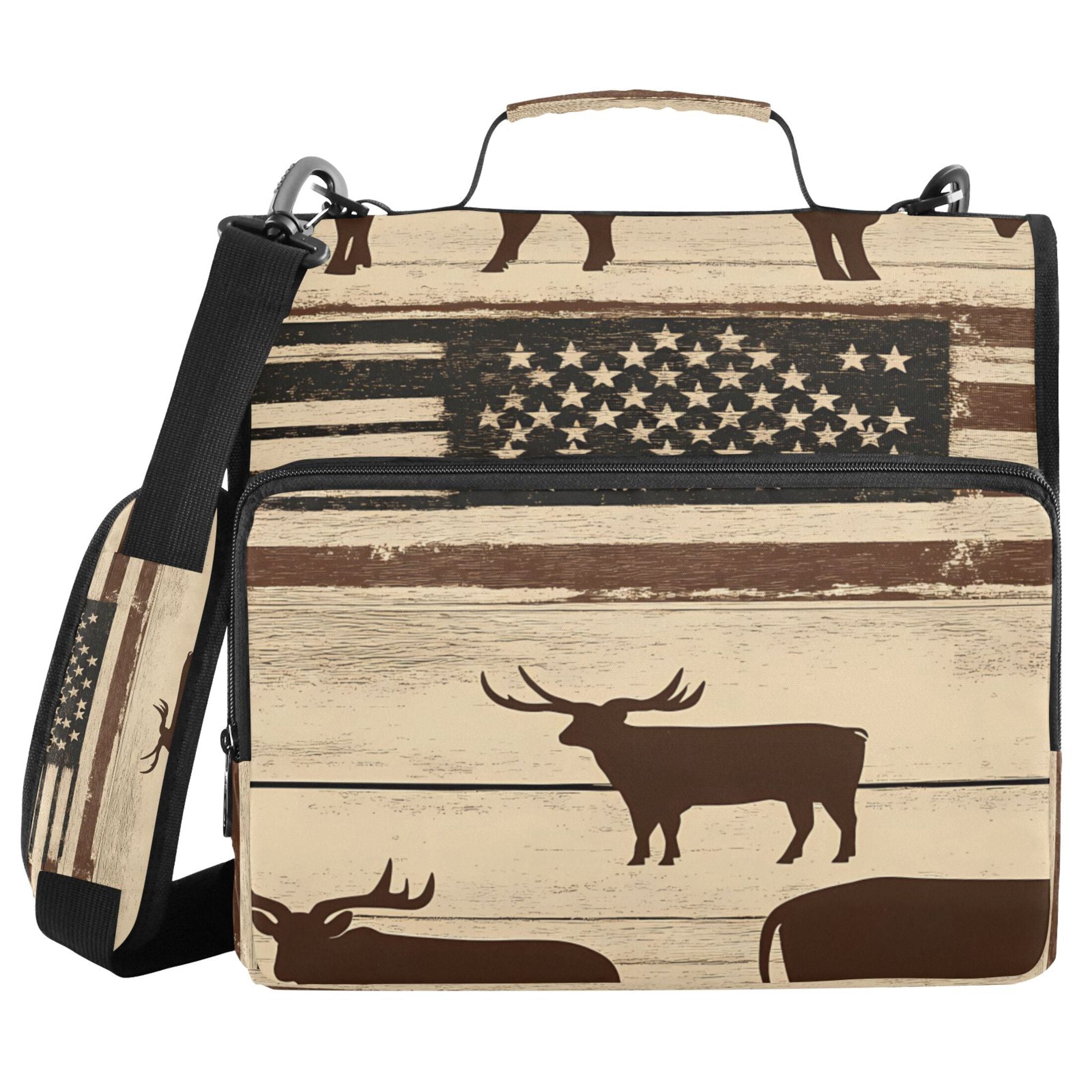 3 Ring Zipper Binder with Shoulder Strap Waterproof Trapper Keeper 2 Inch D-Ring 500 Sheets Capacity American Flag and Cow
