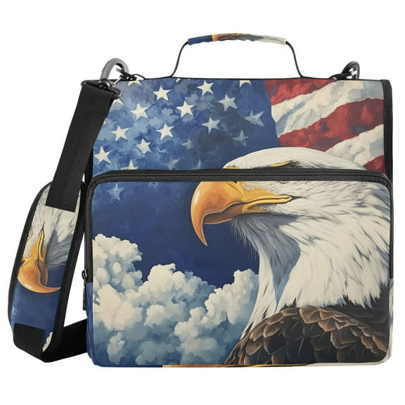 3 Ring Zipper Binder with Shoulder Strap Waterproof Trapper Keeper 1.5 Inch D-Ring 500 Sheets Capacity American Flag and Eagle