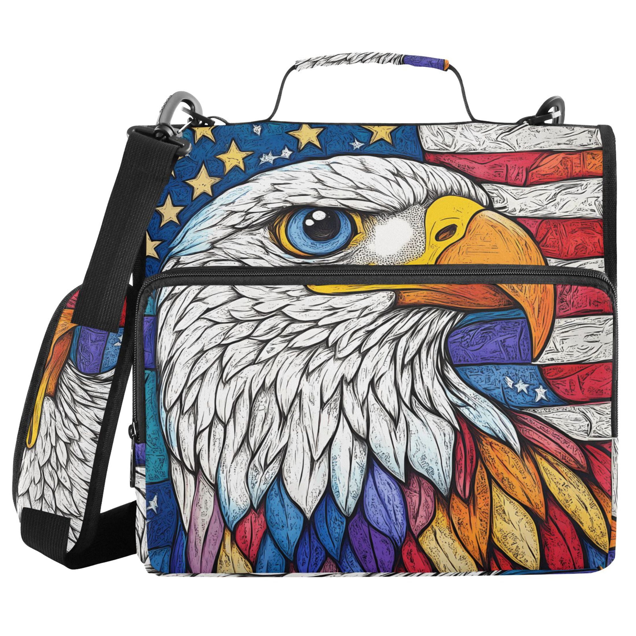 3 Ring Zipper Binder with Shoulder Strap Waterproof Trapper Keeper 2 Inch D-Ring 500 Sheets Capacity American Flag and Eagle