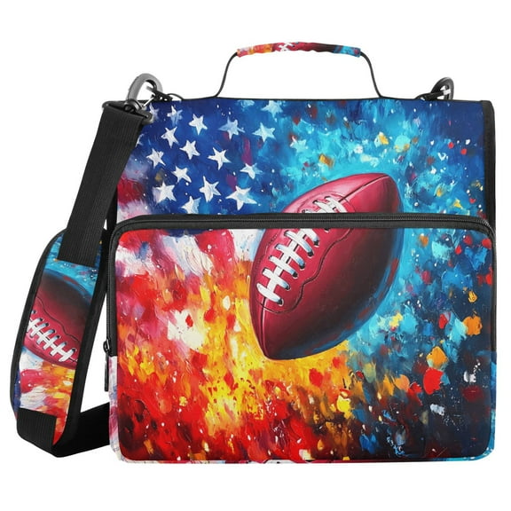 3 Ring Zipper Binder with Shoulder Strap Waterproof Trapper Keeper 1.5 Inch D-Ring 500 Sheets Capacity American Flag and Football