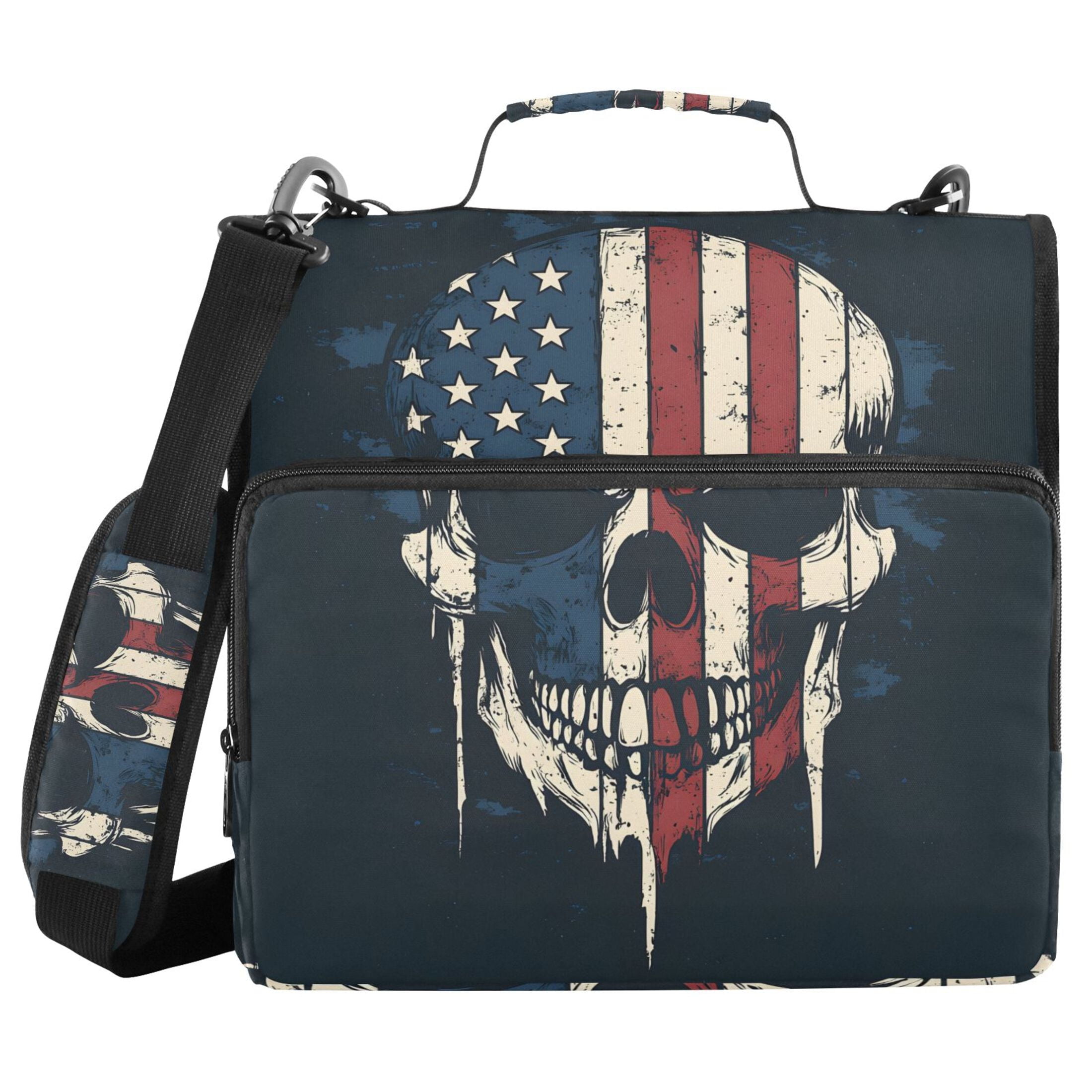3 Ring Zipper Binder with Shoulder Strap Waterproof Trapper Keeper 1.5 Inch D-Ring 500 Sheets Capacity American Skull