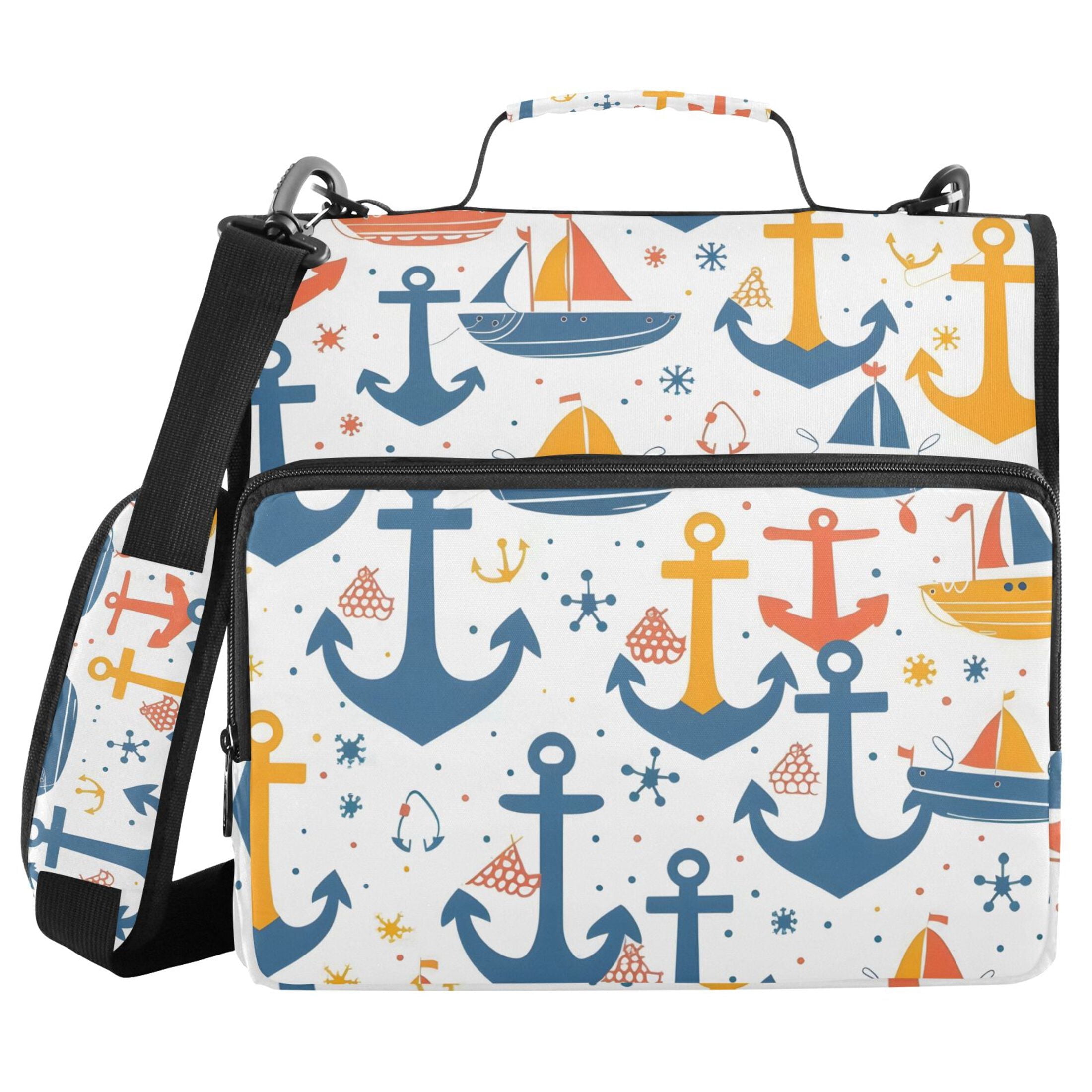 3 Ring Zipper Binder with Shoulder Strap Waterproof Trapper Keeper 2 Inch D-Ring 500 Sheets Capacity Anchors Boats Dots